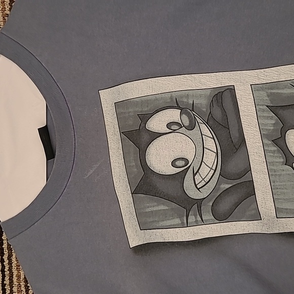 FELIX The Cat Photobooth Changes Cotton USA Blue Grey T Shirt‎ Mens XL VTG 90s - Picture 2 of 11